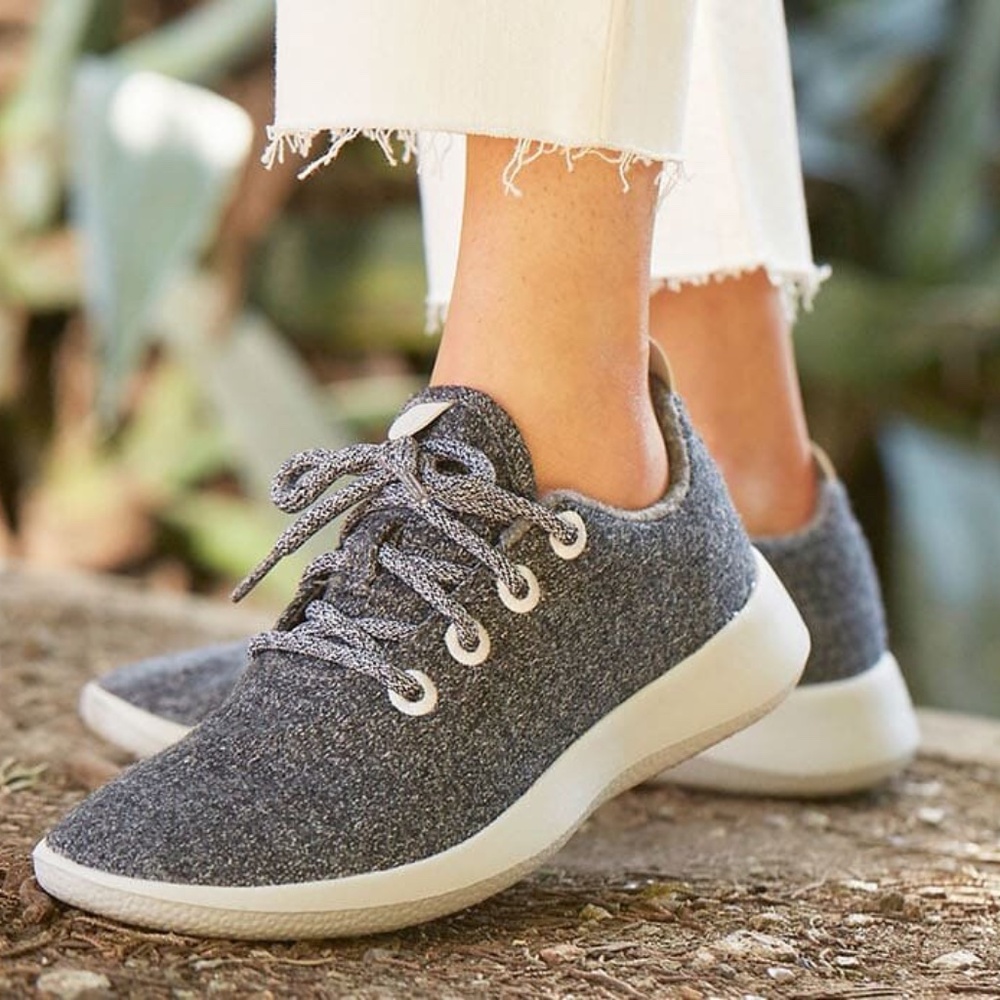 Allbirds Wool Runner Lace Up Natural Dark Grey Sneakers Size Women's 9